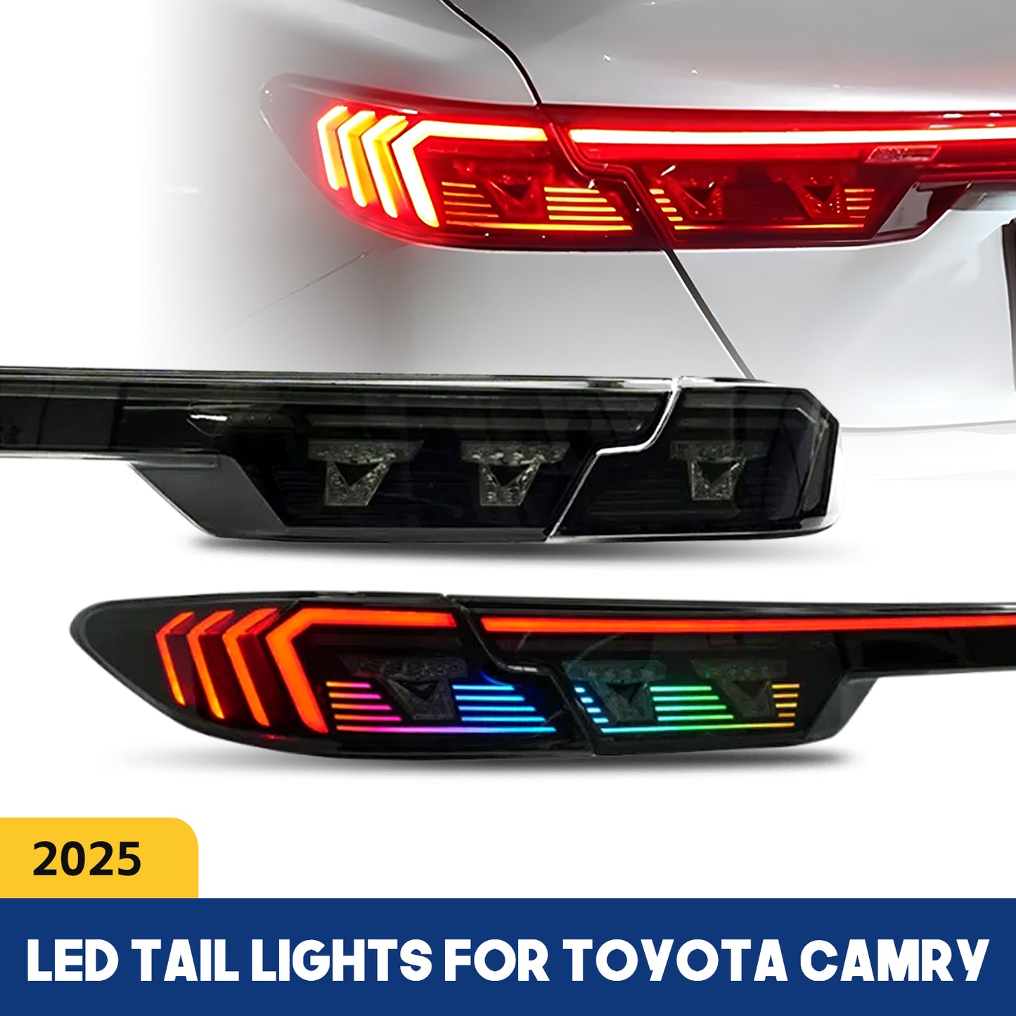 HCMOTION LED Color Changing Taillights for Toyota Camry 2025 | Sequential Turn Signal & Startup Animation Smoked