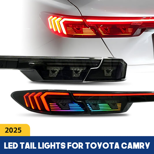 HCMOTION LED Color Changing Taillights for Toyota Camry 2025 | Sequential Turn Signal & Startup Animation Smoked