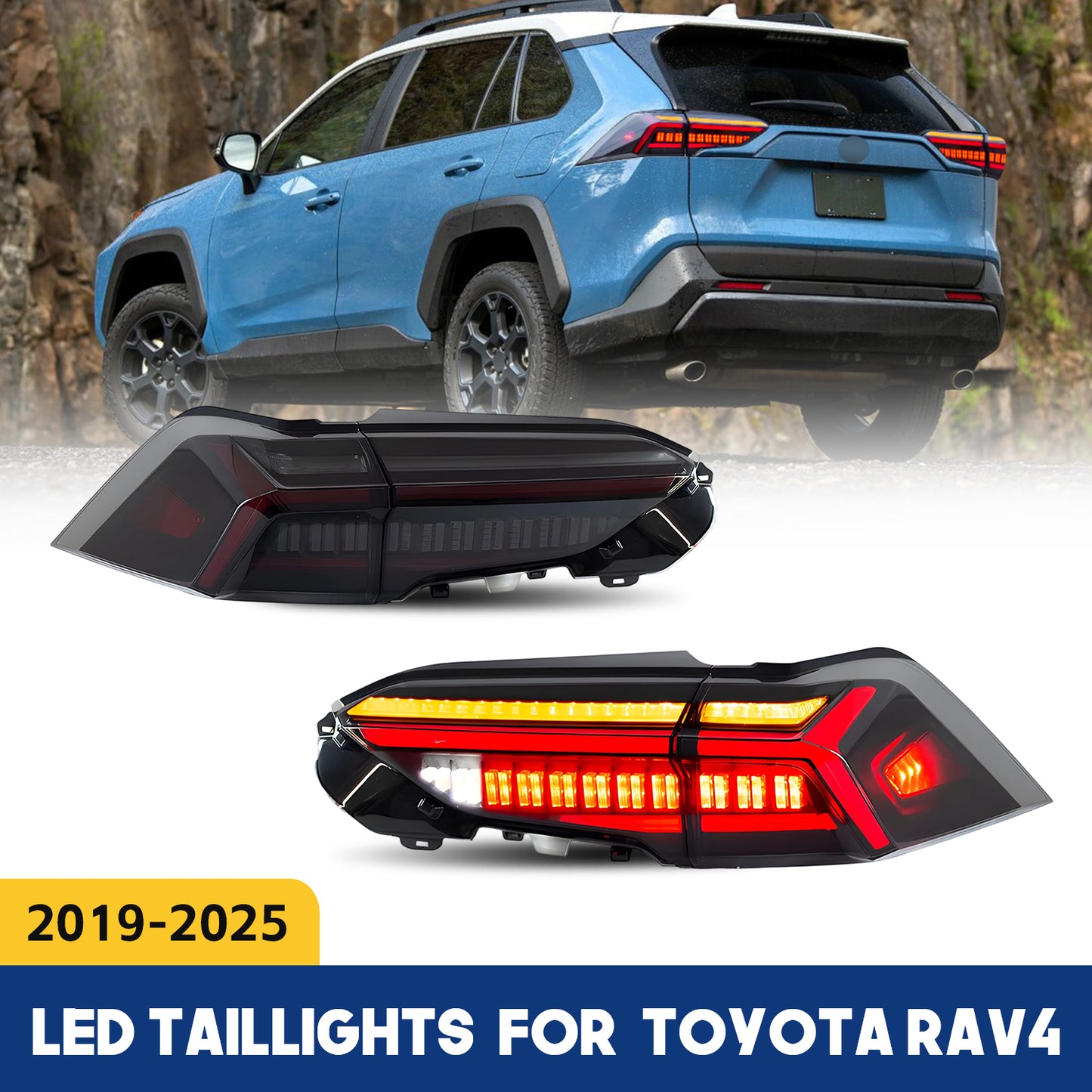 HCMOTION DOT-Approved LED Tail Lights for 2019-2024 Toyota RAV4 XA50 | Sequential Signal & Startup Animation Pair