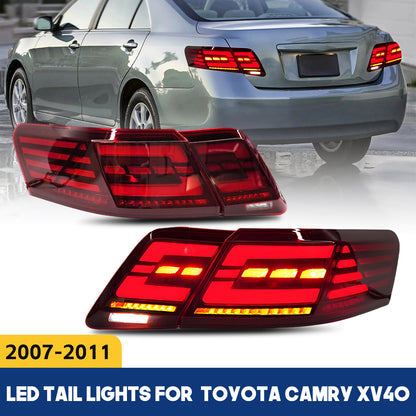 HCMOTION LED Taillights for 2007-2011 Toyota Camry XV40 Aurion | Sequential Turn Signal & Start-up Animation Red