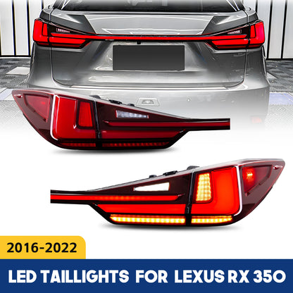HCMOTION LED Taillights for 2016-2022 Lexus RX 350 L RX 450h F | Sequential Turn Signal & Startup Animation Red