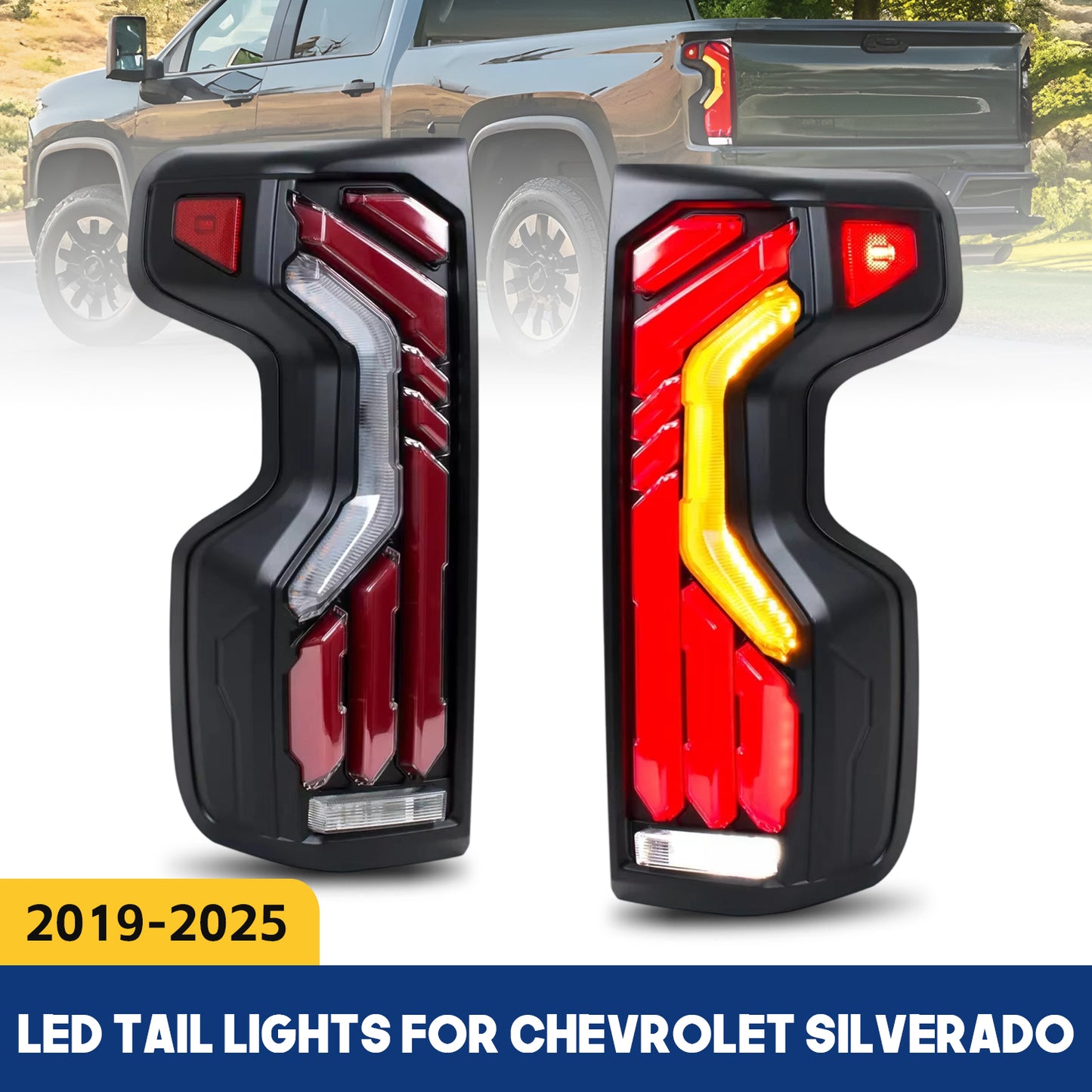 HCMOTION DOT-Approved LED Tail Lights for 2019-2025 Chevrolet Silverado 1500 2500 3500 | WT Low Trim, Sequential Signal & Startup Animation Pair