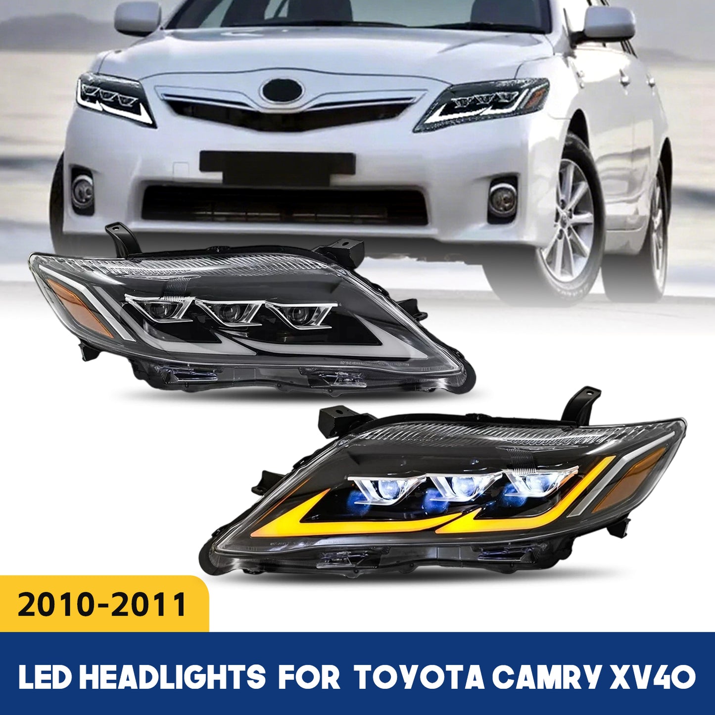 HCMOTION LED Headlight Assembly for 2010-2011 Toyota Camry XV40 | Sequential Signal & Startup Animation