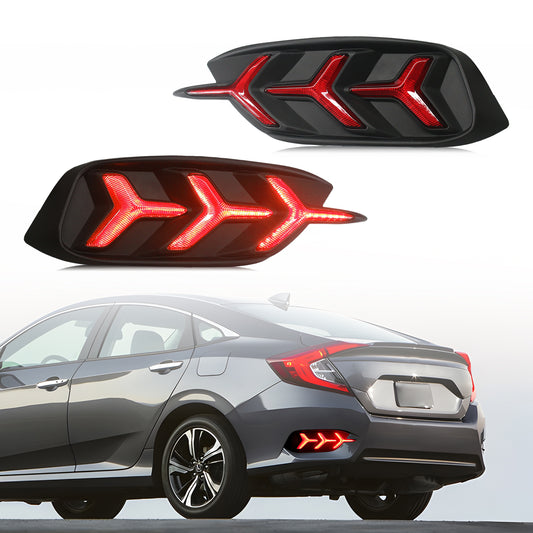 HCMOTION DOT-Approved LED Rear Bumper Lights for 2016-2022 Honda Civic (10th Gen) | Sequential Signal & Startup Animation Fish-Bone Style Pair