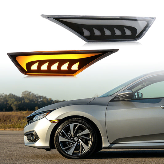 HCMOTION DOT-Approved LED Side Marker Lights for 2016-2022 Honda Civic (10th Gen) | Startup Animation & Sequential Turn Signal Pair (Flame Type)