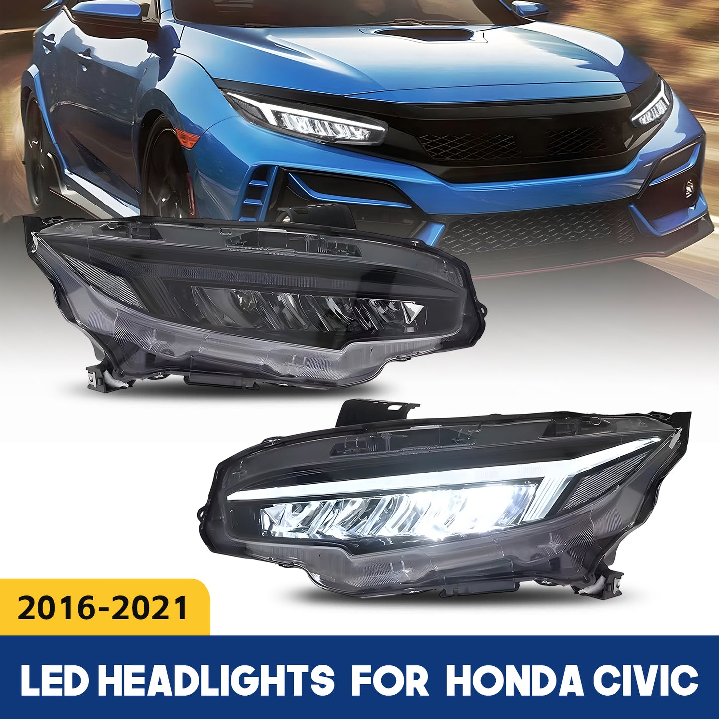 HCMOTION LED Headlights for 2016-2021 Honda Civic 10th Gen | Sequential Turn Light & Startup Animation