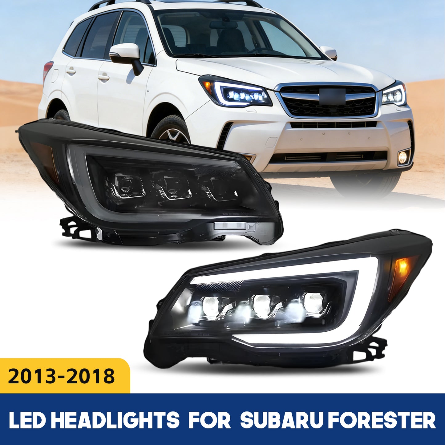 HCMOTION LED Headlight Assembly for 2013-2018 Subaru Forester (SJ) | Sequential Signal & Startup Animation