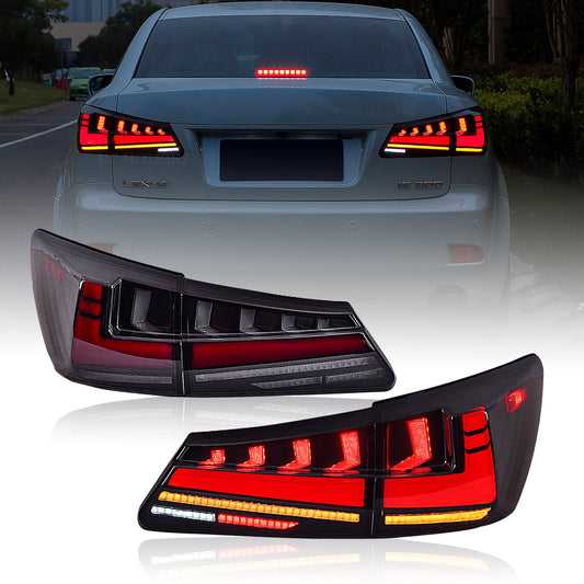 HCMOTION DOT-Approved LED Tail Lights for 2006-2012 Lexus IS250 IS350 IS F | Startup Animation & Sequential Signal Smoked Type A 1 Pair