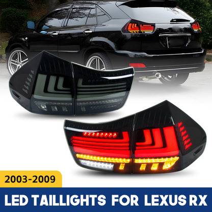 HCMOTION LED Tail Lights for 2003-2009 Lexus RX330 RX350 RX400h | Sequential Turn Signal & Startup Animation Smoked