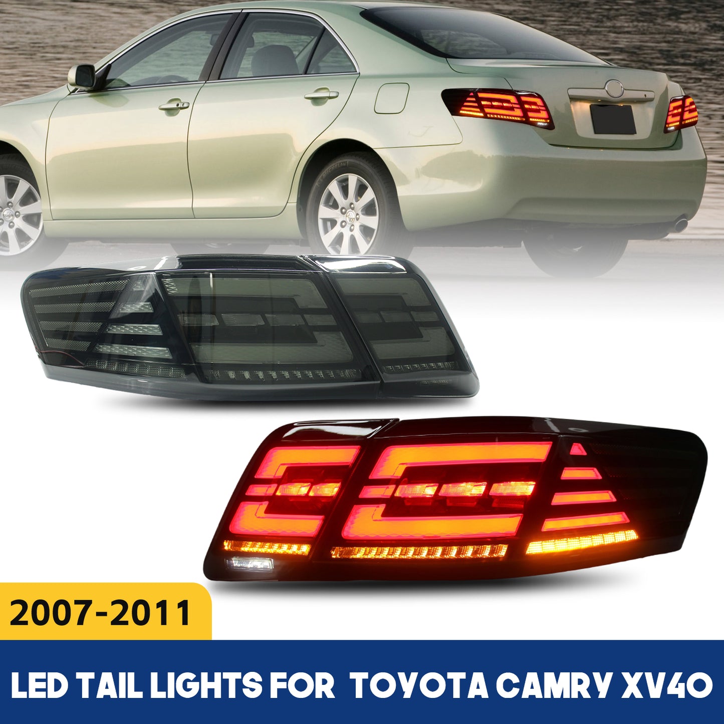 HCMOTION LED Taillights for 2007-2011 Toyota Camry XV40 Aurion | Sequential Turn Signal & Start-up Animation Smoked Type C