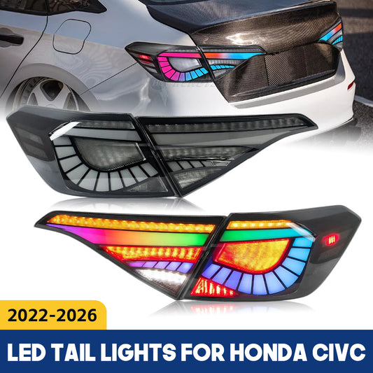 HCMOTION DOT-Approved LED RGB Taillights for 2022-2026 Honda Civc 11th Gen | Startup Animation & Sequential Signal Clear 1 Pair