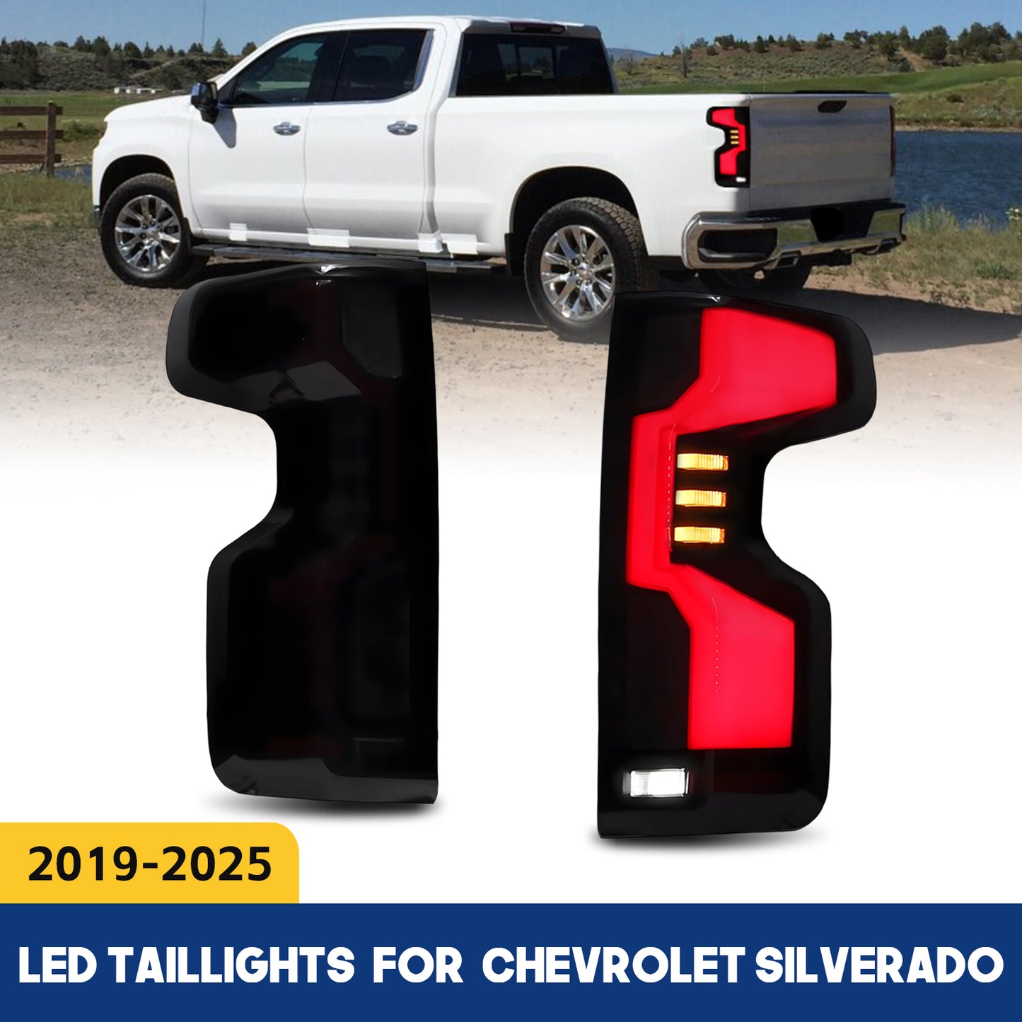 HCMOTION DOT-Approved LED Tail Lights for 2019-2025 Chevrolet Silverado 1500/2500/3500 |  Sequential Signal & Startup Animation Pair