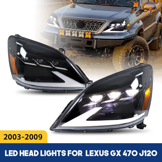 LED Headlights Fit for 2003-2009 Lexus GX 470 J120 Sequential Turn Signal and Animation DRL 2PCS Set