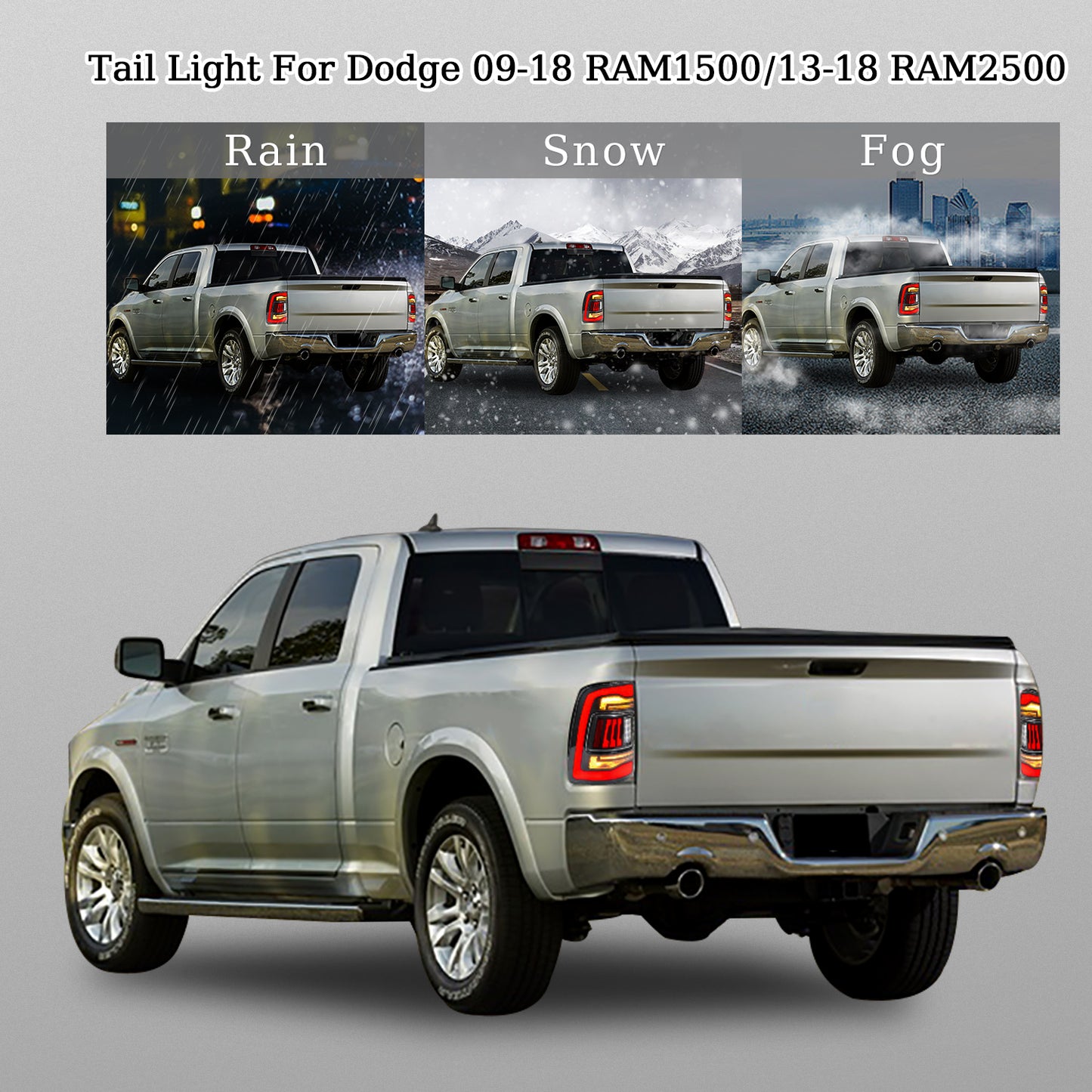 HCMOTION LED Tail Lights for Dodge RAM1500 2009-2018/RAM2500 2013-2018 |  Sequential & Start-up Animation Clear