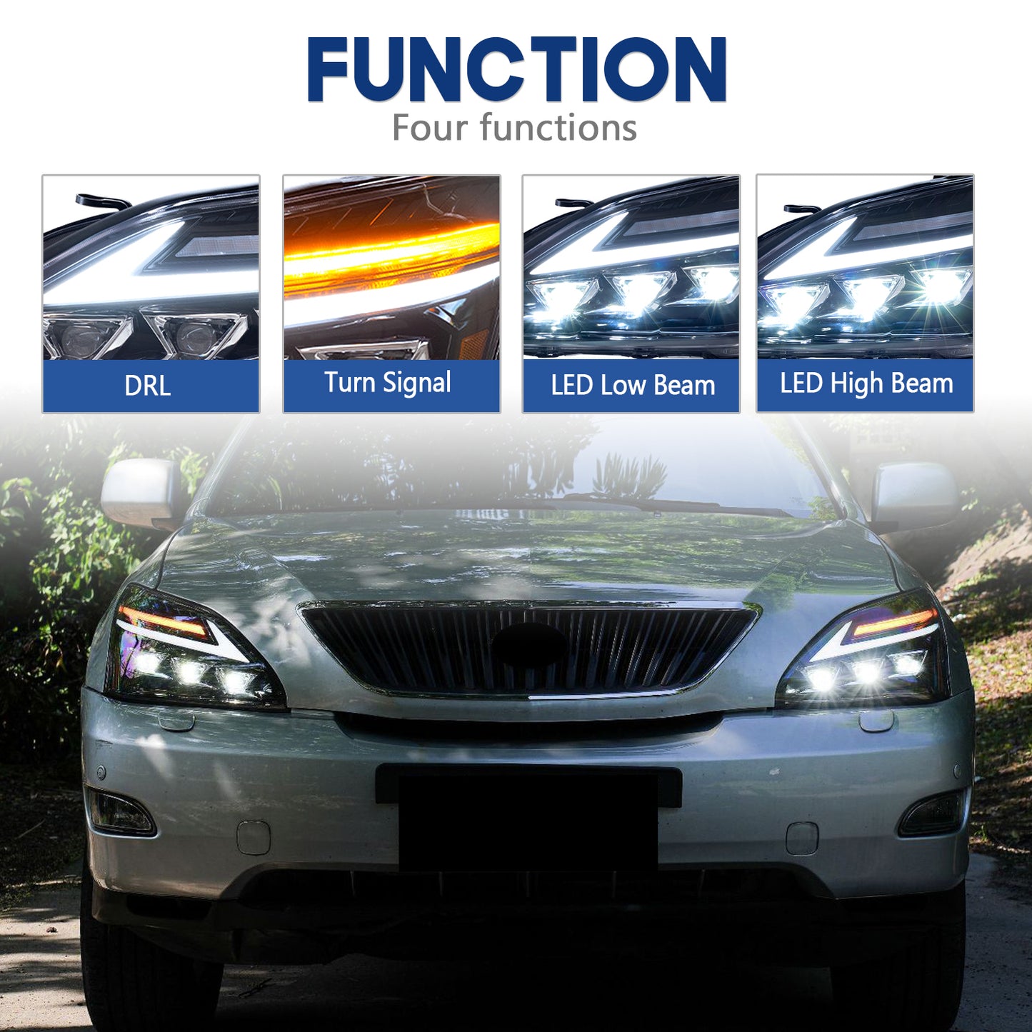 HCMOTION LED Headlights for 2003-2009 Lexus RX330 RX350 RX400h | Projector Lens & Startup Animation