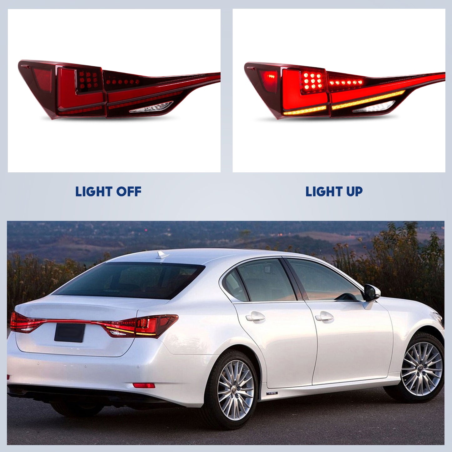 HCMOTION LED Taillights for 2012-2020 Lexus GS 250 300h 350 F 450h | Sequential Turn Signal & Startup Animation Red