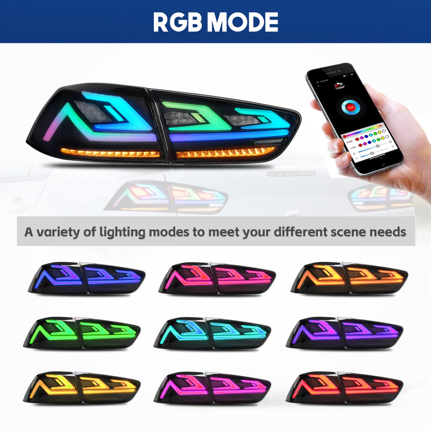 HCMOTION LED RGB Taillights for 2008-2017 Mitsubishi Lancer & EVO X | Startup Animation & Sequential Signal Smoked