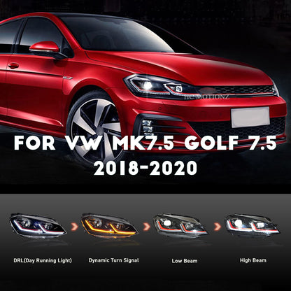 HCMOTION LED Headlights for 2013-2018 VW Golf MK7 | Sequential turn Signal & Startup Animation Red