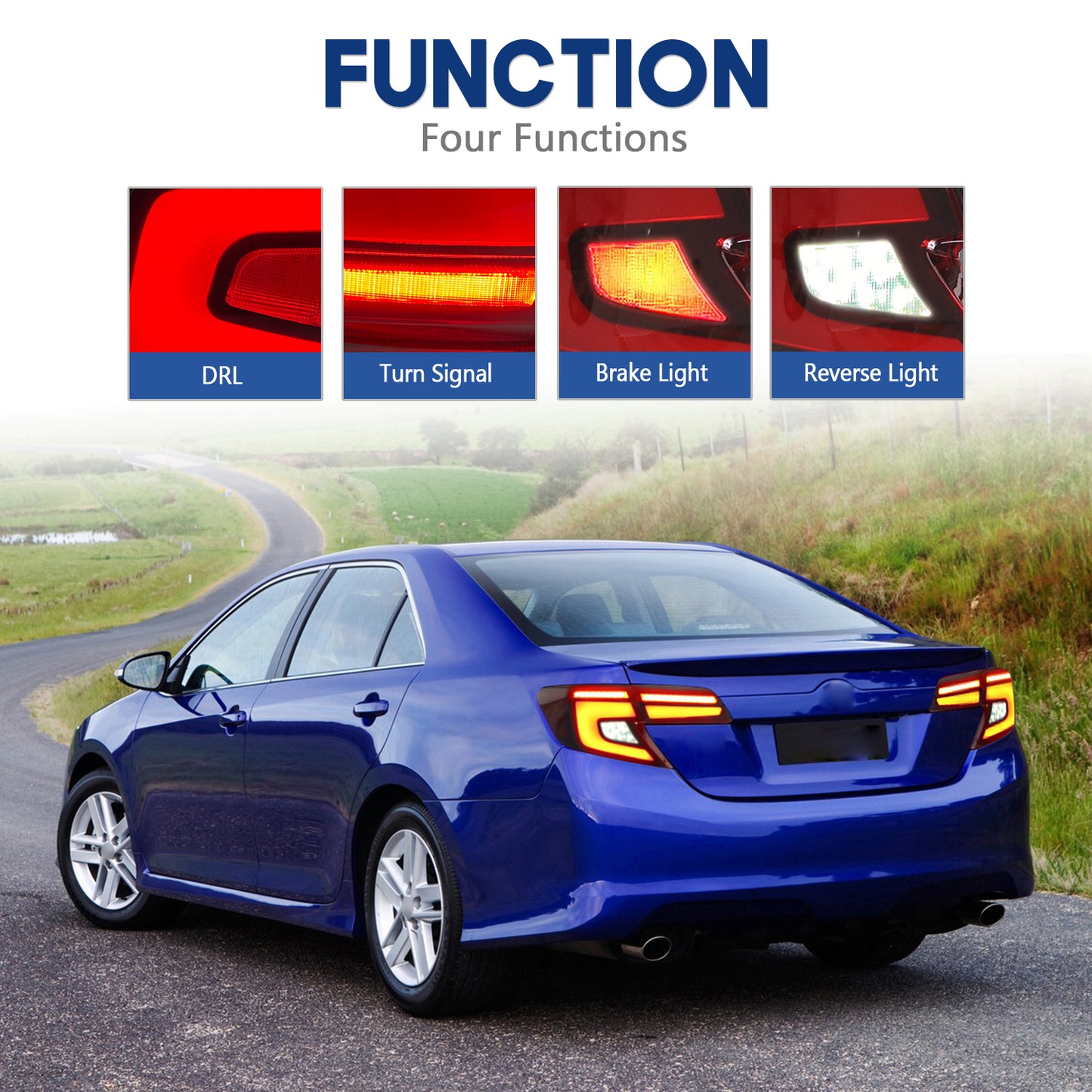 HCMOTION DOT-Approved LED Tail Lights for 2012-2014 Toyota Camry USA Type | Startup Animation & Sequential Signal Pair Red