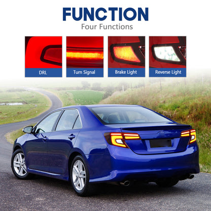 HCMOTION DOT-Approved LED Tail Lights for 2012-2014 Toyota Camry USA Type | Startup Animation & Sequential Signal Pair Red