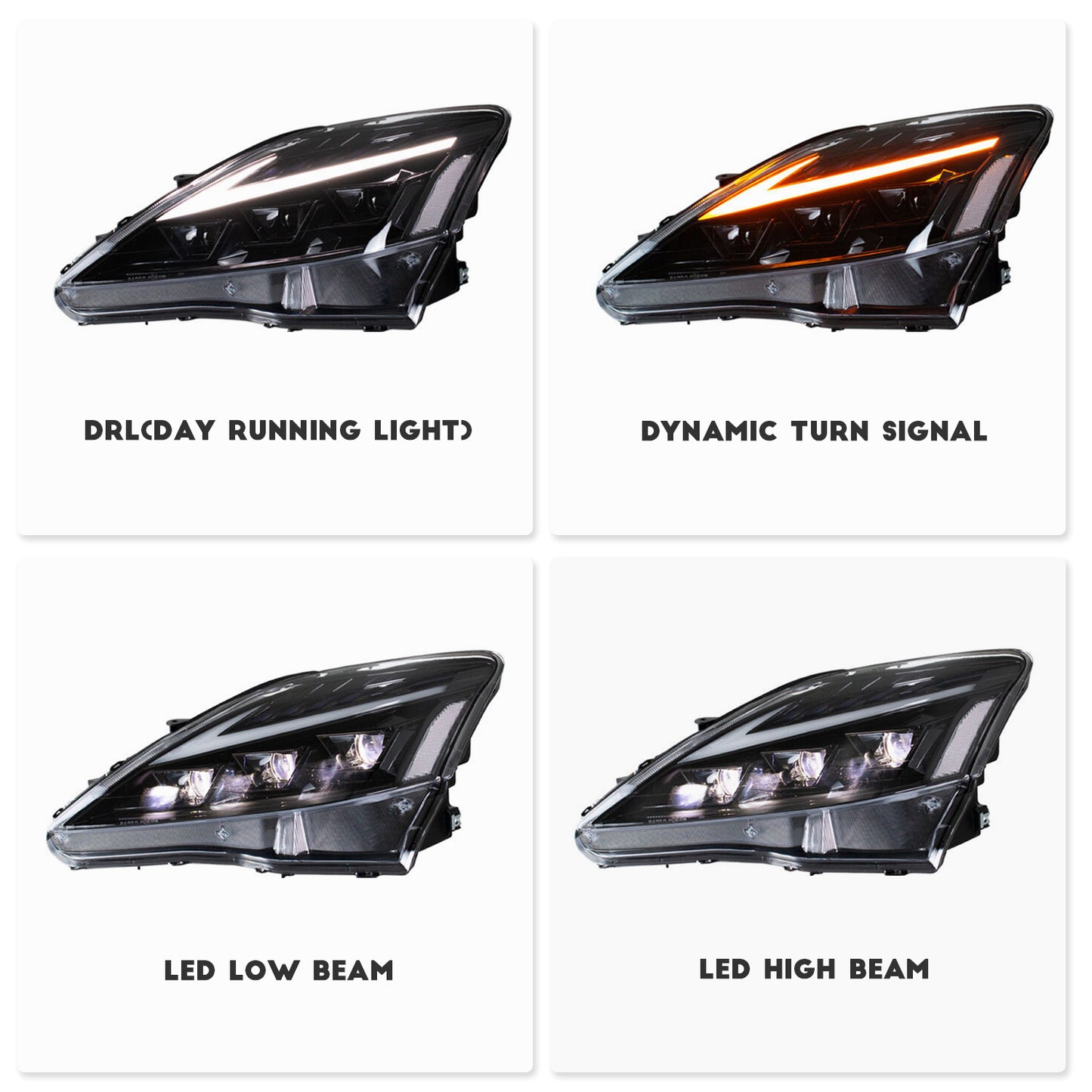 HCMOTION LED RGB Headlights for Lexus IS250 IS350 C ISF 2006-2013 | Sequential Turn Signal & Startup Blue Light Animation