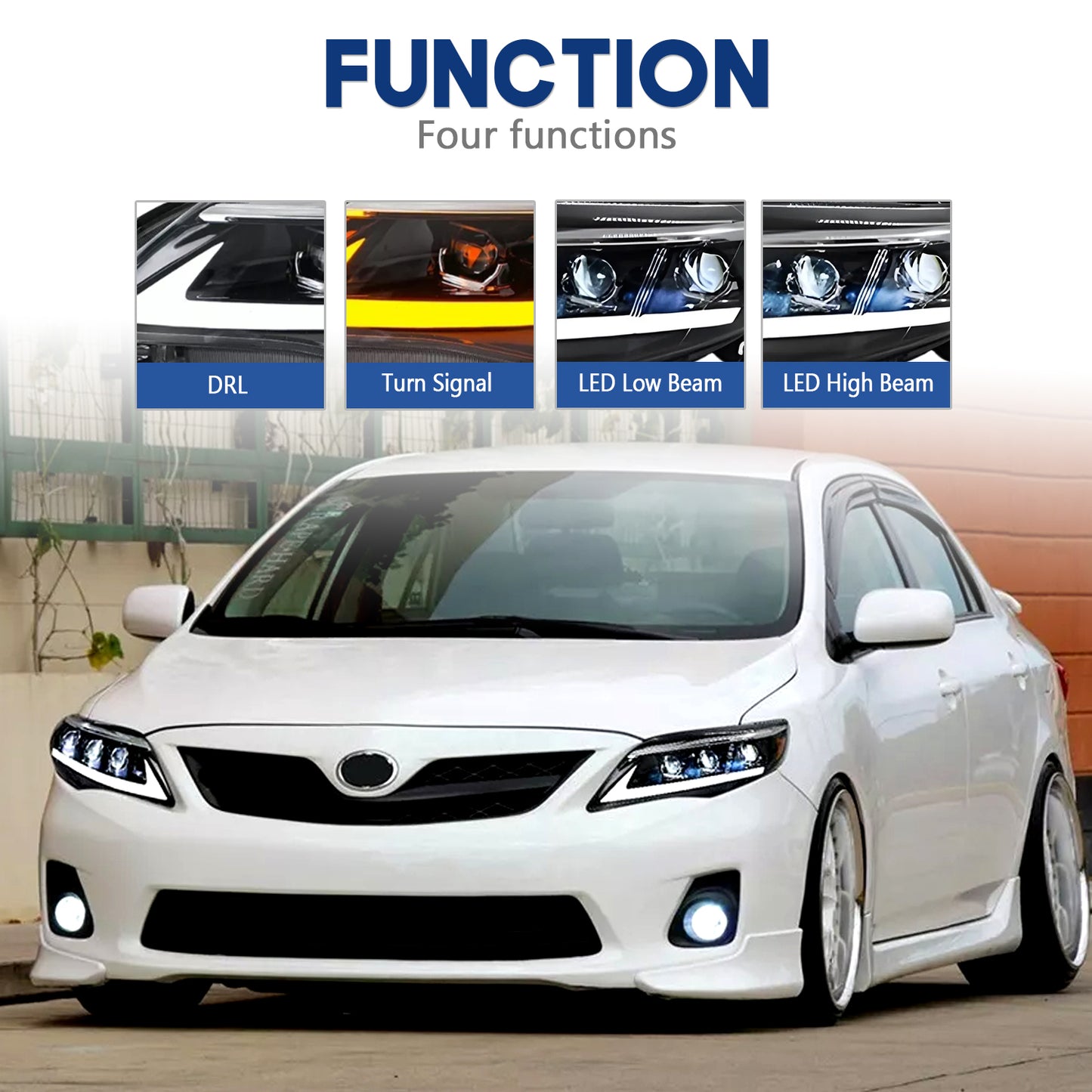 HCMOTION LED Headlight Assembly for 2011-2013 Toyota Corolla | Sequential Signal & Startup Animation