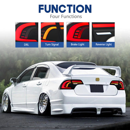 HCMOTION LED Taillights for Honda Civic 8th Gen 2006-2011 Sedan | Sequential Turn Signal & Startup Animation Smoked