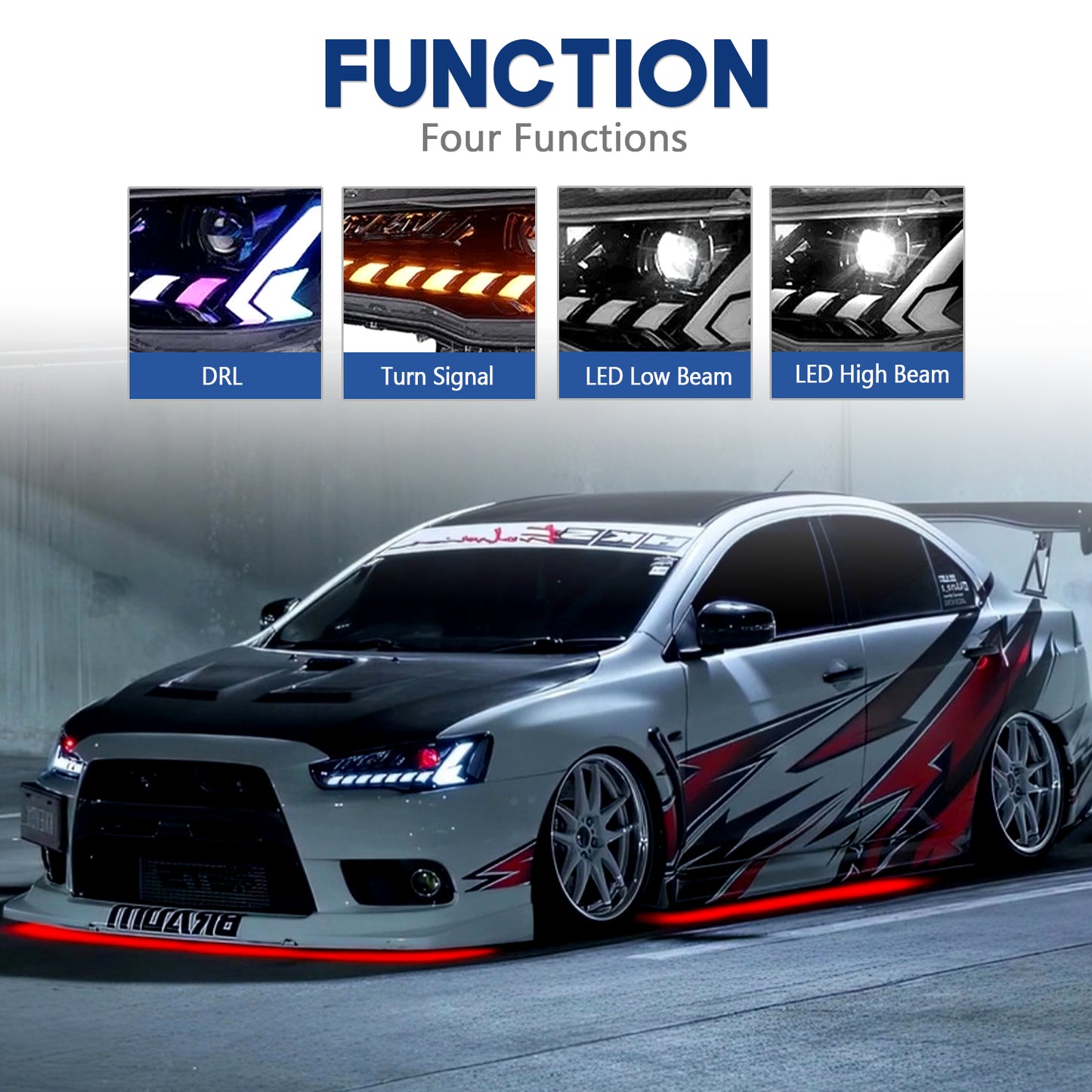 HCMOTION LED RGB Headlights for Mitsubishi Lancer 2008-2017 | Sequential Turn Signal & Startup Animation