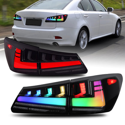 HCMOTION LED RGB Tail Lights for 2006-2012 Lexus IS250 IS350 ISF | Startup Animation & Sequential Signal Smoked