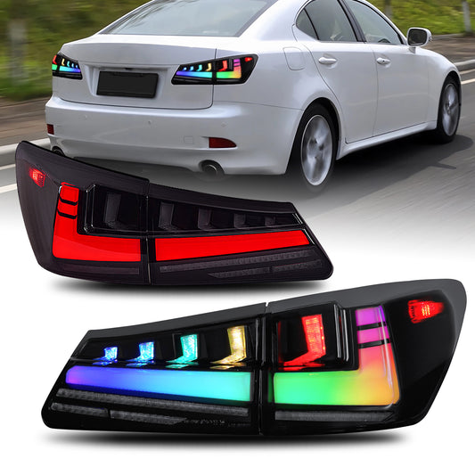 HCMOTION DOT-Approved LED RGB Tail Lights for 2006-2012 Lexus IS250 IS350 IS F | Startup Animation & Sequential Signal Smoked 1 Pair