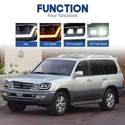 HCMOTION DOT-Approved LED Headlights for 1998-2007 Lexus LX 470 J100 | Projector Lens, Sequential Signal & Startup Animation Pair
