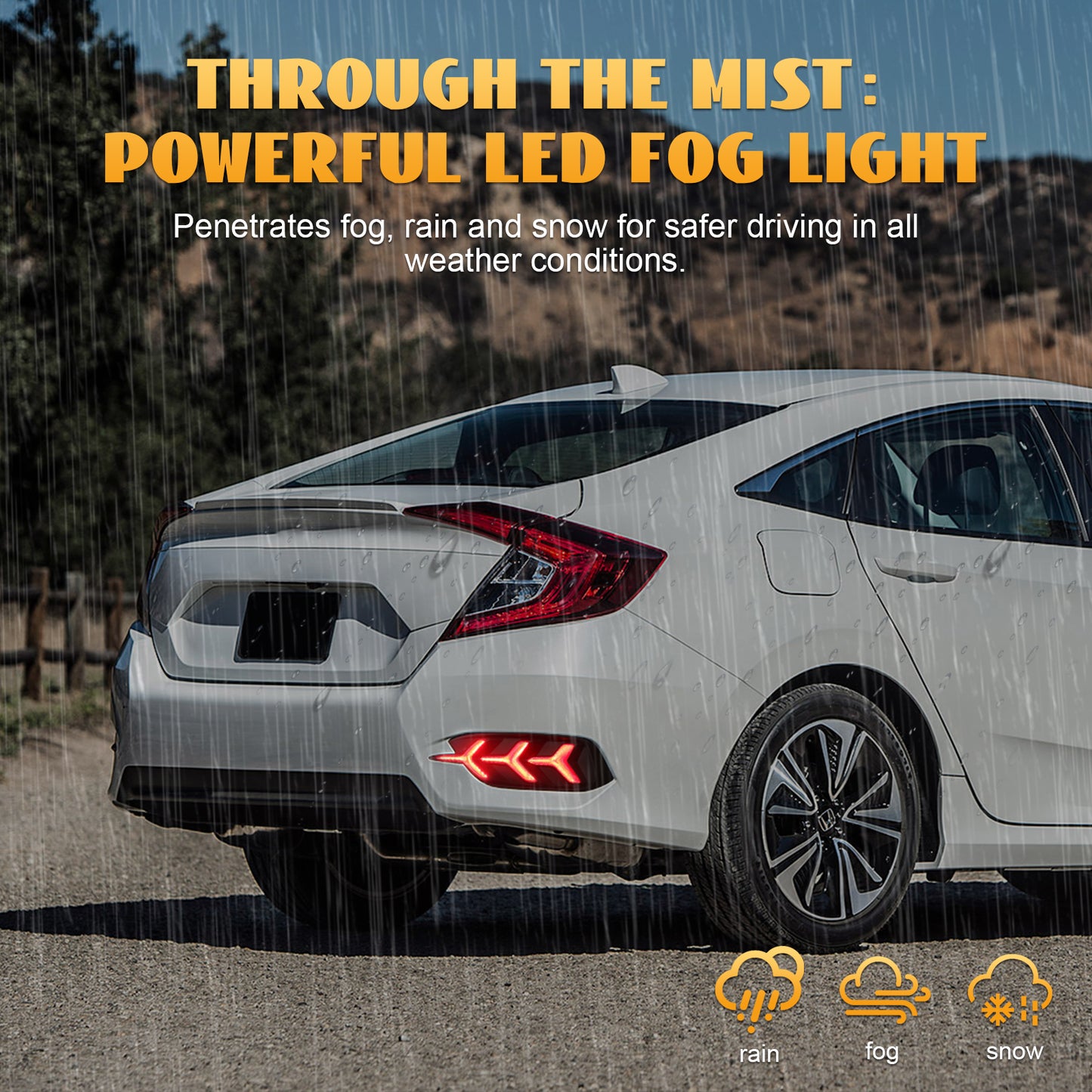 HCMOTION LED Rear Bumper Lights for 2016-2022 Honda Civic (10th Gen) | Sequential Signal & Startup Animation Fish-Bone Style