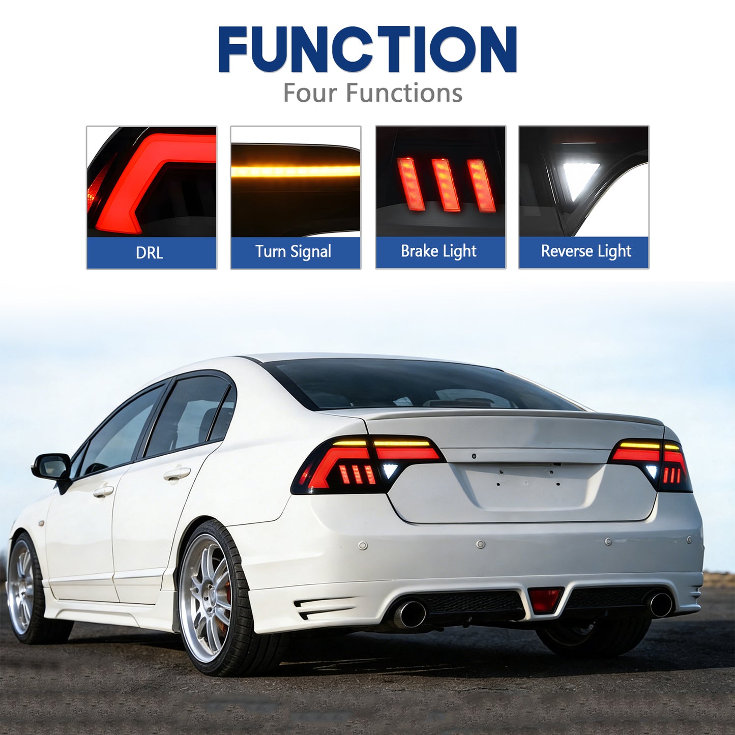 HCMOTION LED Taillights for Honda Civic 8th Gen 2006-2011 Sedan | Sequential Turn Signal & Startup Animation Smoked A