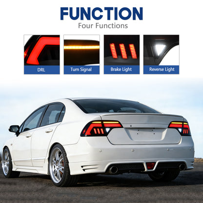 HCMOTION LED Taillights for Honda Civic 8th Gen 2006-2011 Sedan | Sequential Turn Signal & Startup Animation Smoked A