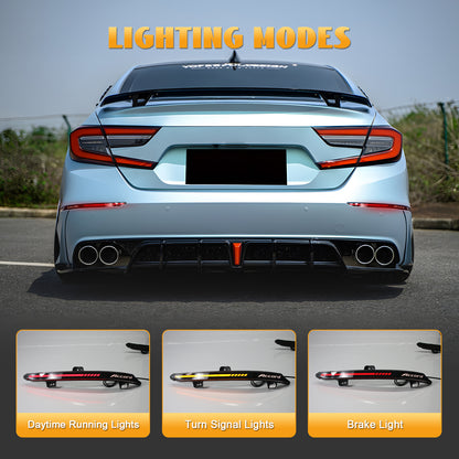 HCMOTION Smoked LED Bumper Reflector Lights for 2018-2022 Honda Accord 10th Gen | Sequential Turn Signal