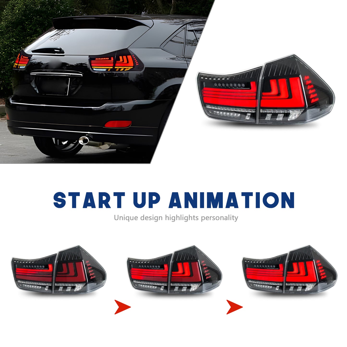 HCMOTION LED Taillights for 2003-2009 Lexus RX330 RX350 RX400h | Sequential Turn Signal & Startup Animation Clear