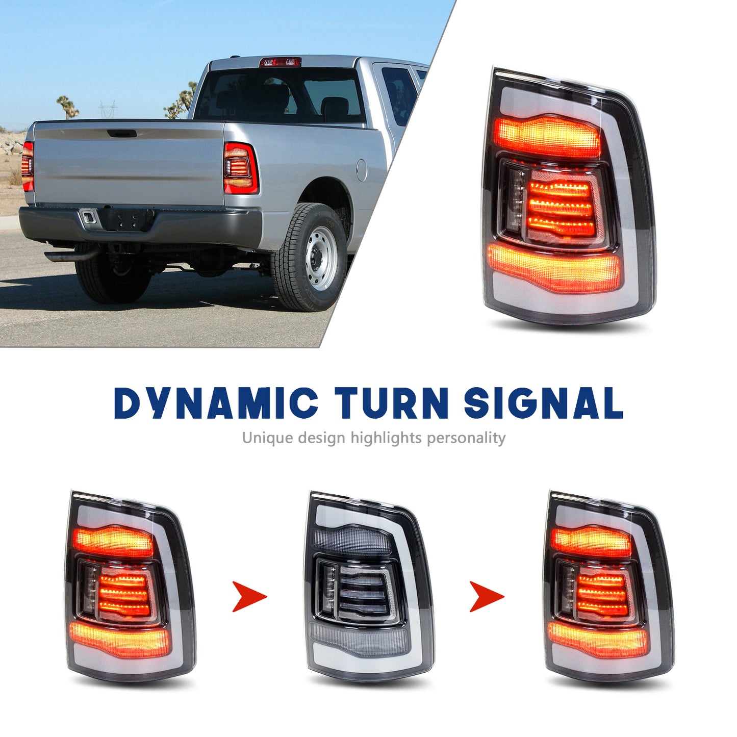 HCMOTION LED Tail Lights for Dodge RAM1500 2009-2018/RAM2500 2013-2018 | Sequential Turn Signal & Startup Animation Clear