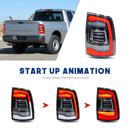 HCMOTION LED Tail Lights for Dodge RAM1500 2009-2018/RAM2500 2013-2018 | Sequential Turn Signal & Startup Animation Clear