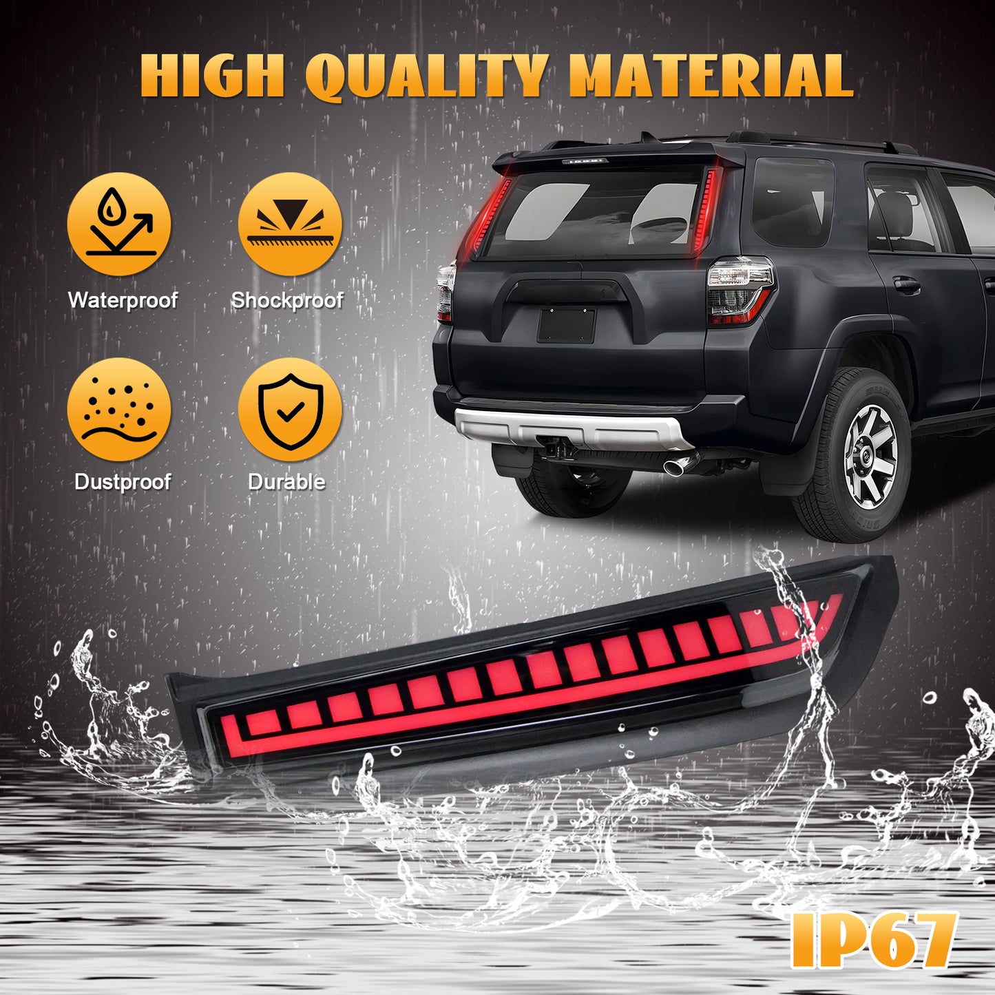 HCMOTION Smoked LED Rear Pillar Lights for 2010-2023 Toyota 4Runner | Startup Animation & Sequential Turn Signal