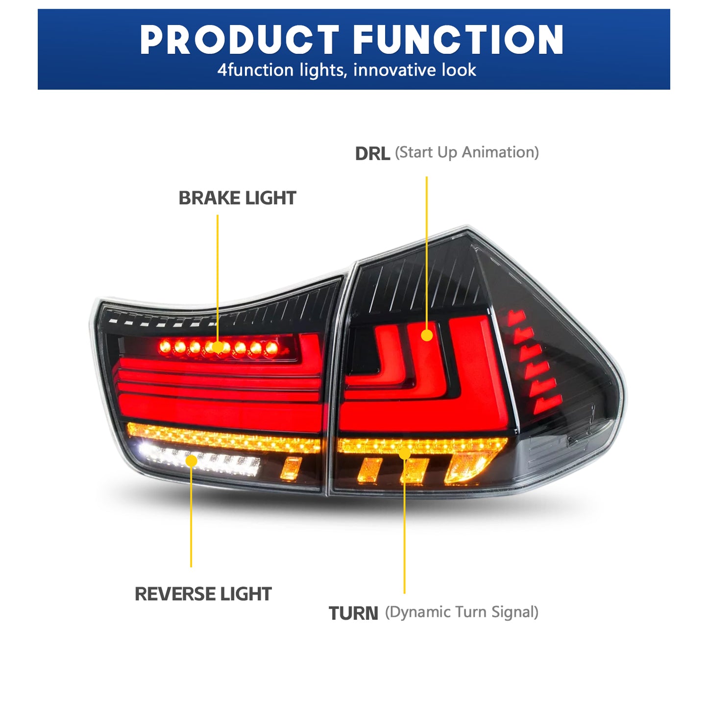 HCMOTION LED Taillights for 2003-2009 Lexus RX330 RX350 RX400h | Sequential Turn Signal & Startup Animation Clear