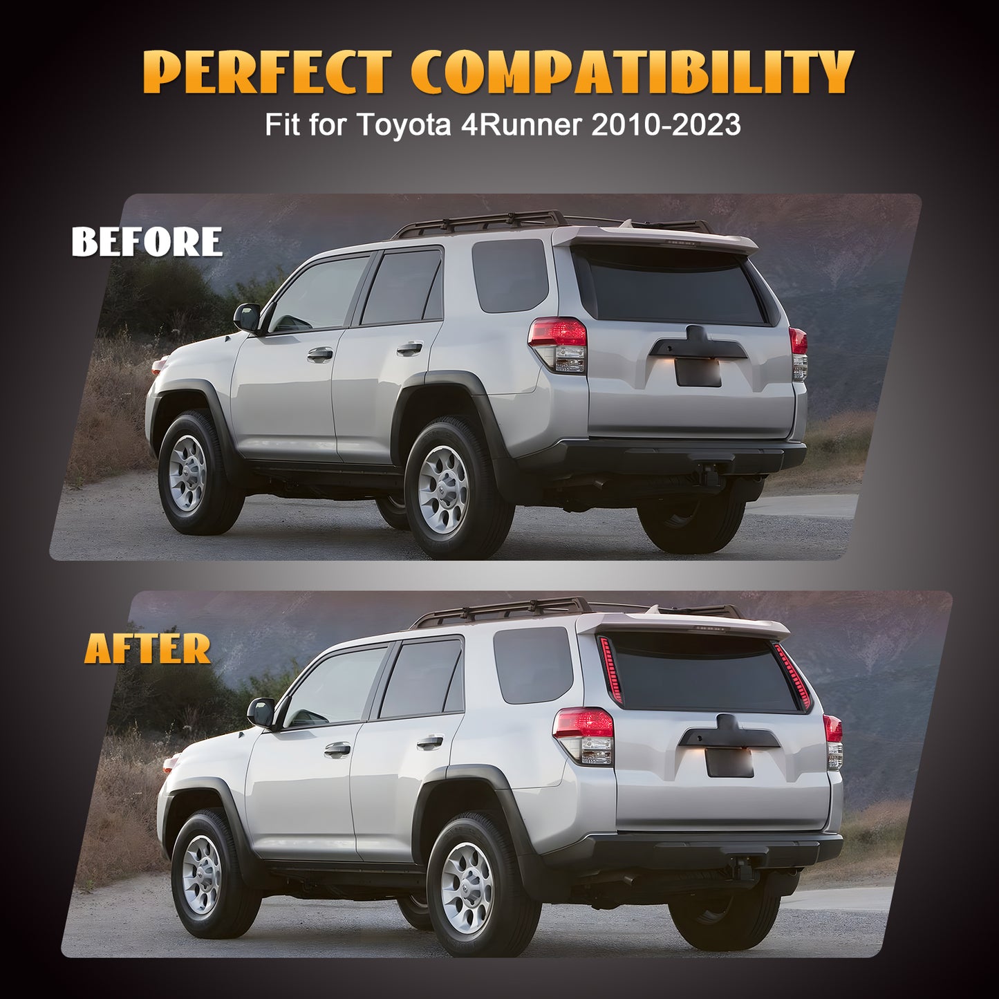 HCMOTION Smoked LED Rear Pillar Lights for 2010-2023 Toyota 4Runner | Startup Animation & Sequential Turn Signal