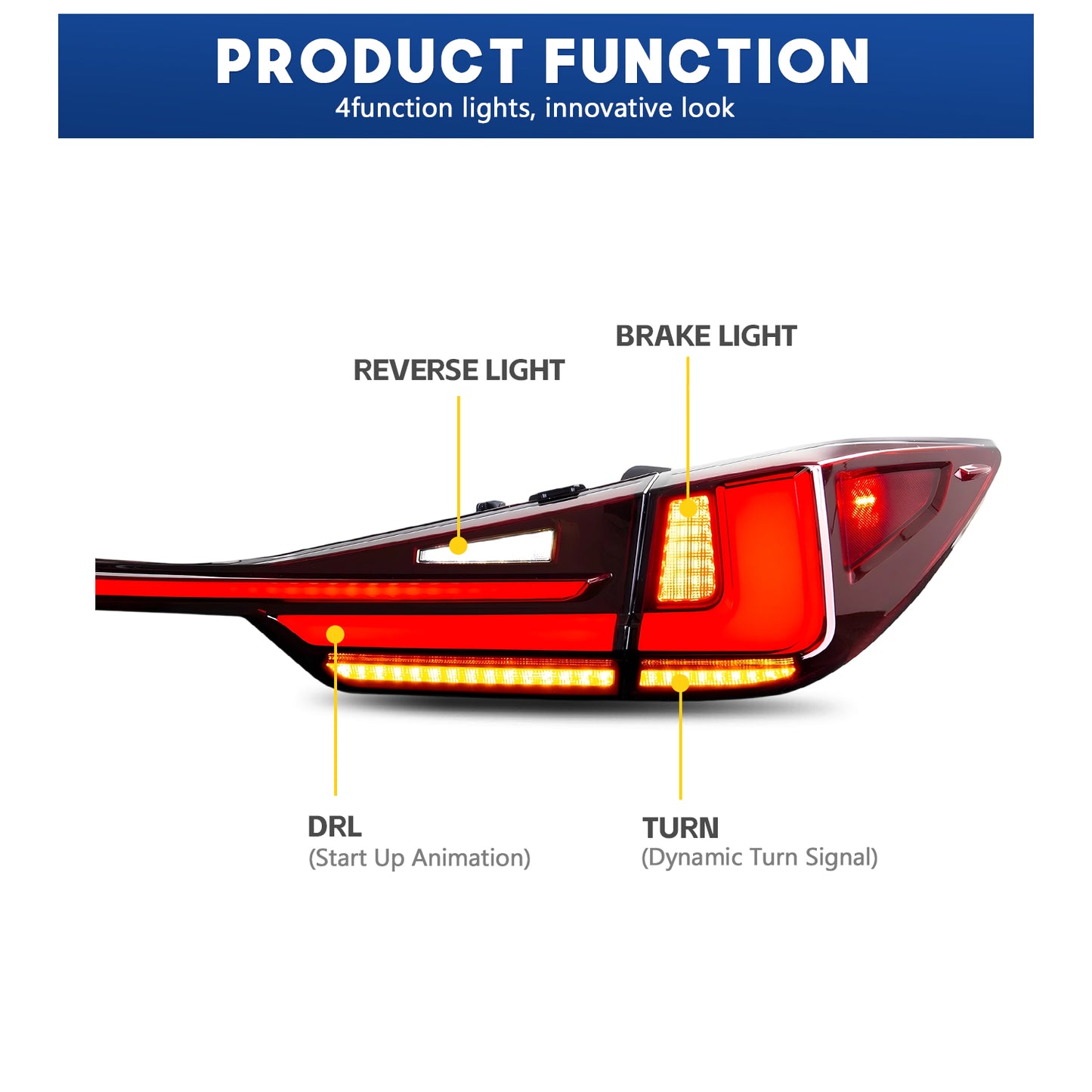HCMOTION LED Taillights for 2016-2022 Lexus RX 350 L RX 450h F | Sequential Turn Signal & Startup Animation Red