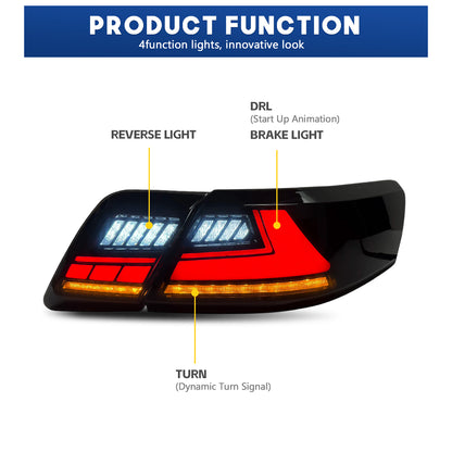 HCMOTION LED Taillights for 2007-2011 Toyota Camry XV40 Aurion | Sequential Turn Signal & Start-up Animation Smoked Type B