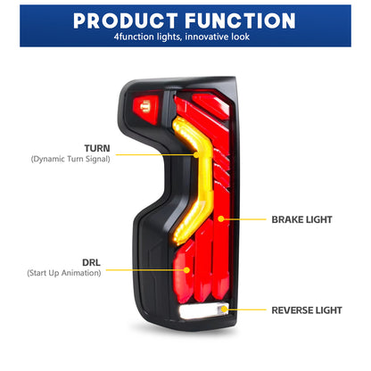 HCMOTION DOT-Approved LED Tail Lights for 2019-2025 Chevrolet Silverado 1500 2500 3500 | WT Low Trim, Sequential Signal & Startup Animation Pair