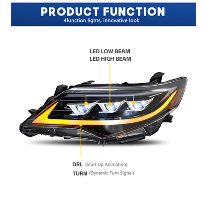 HCMOTION LED Headlight Assembly for 2012-2014 Toyota Camry (XV50) | Sequential Signal & Startup Animation Type B