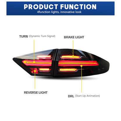 HCMOTION LED Taillights for 2013-2016 Ford Fusion Mondeo | Sequential Turn Signal & Startup Animation Smoked