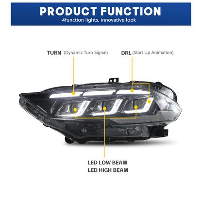 HCMOTION DOT-Approved LED Headlights for 2018-2023 Ford Mustang S550 | Tri-Bar DRL, Sequential Signal & Startup Animation Pair