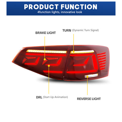 HCMOTION LED Taillights for 2015-2018 VW Jetta MK6 | Sequential Turn Signal & Start-up Animation Red