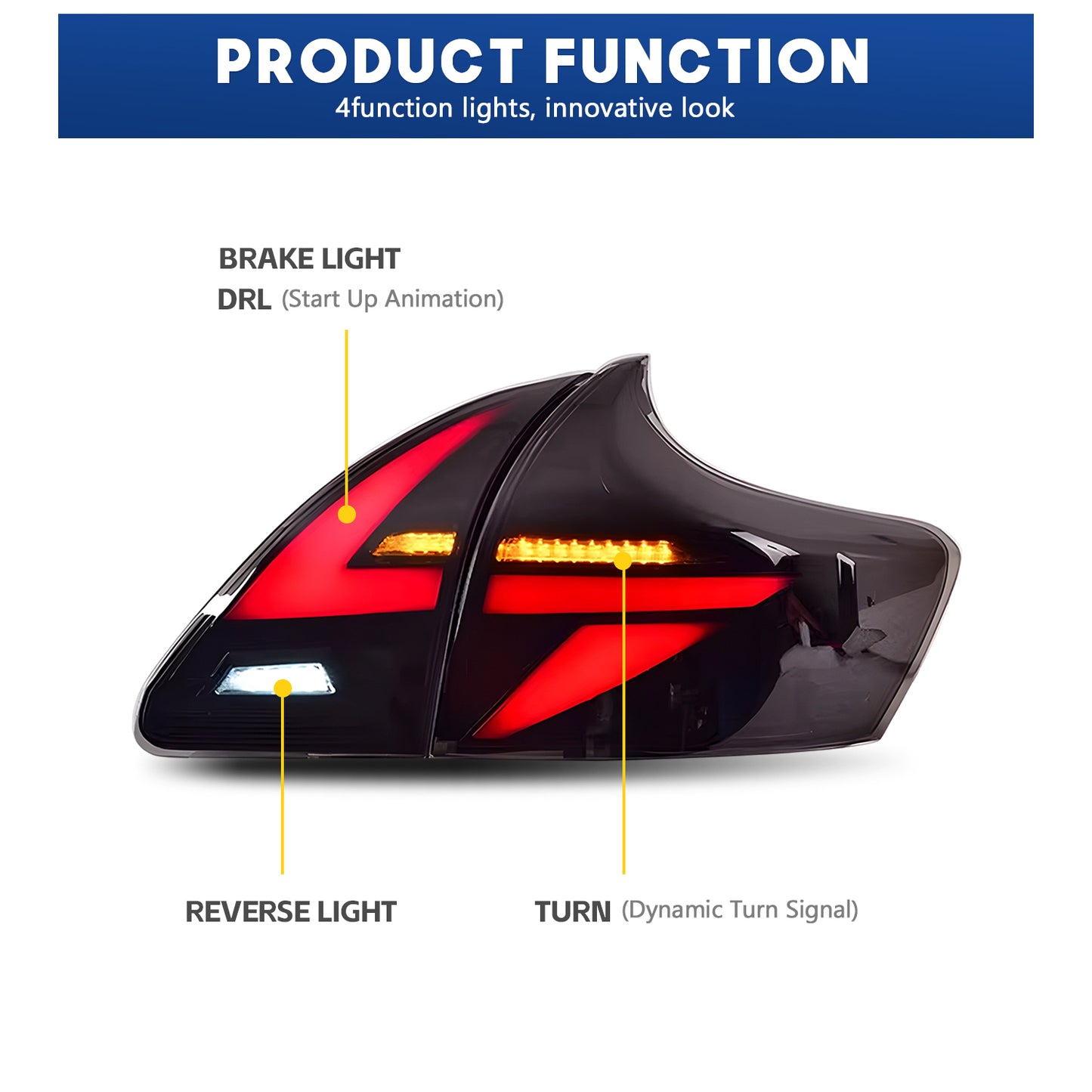 HCMOTION DOT-Approved Full LED Tail Lights for 2009-2016 Toyota Venza | Sequential Signal & Startup Animation Pair