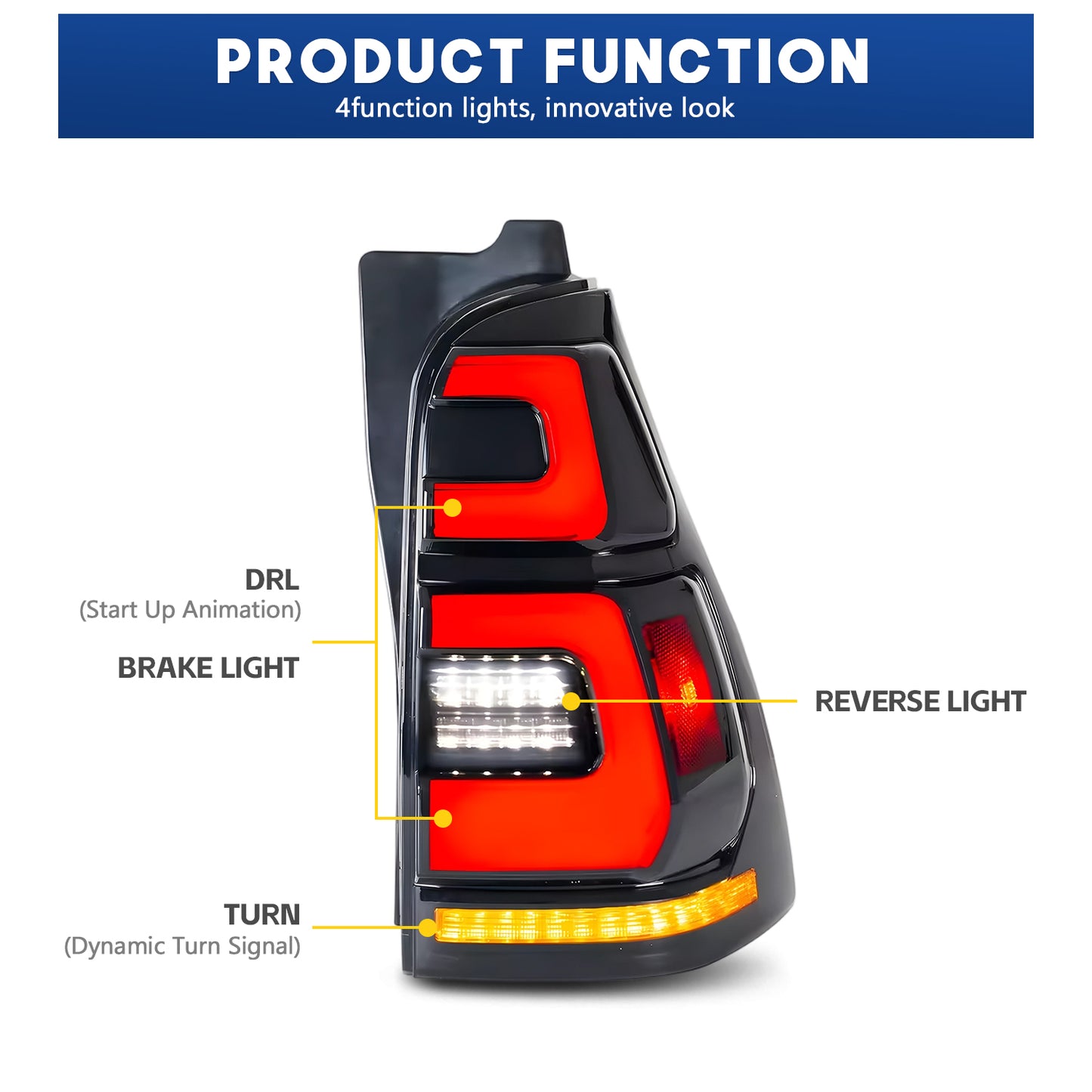 HCMOTION LED Taillights for Toyota 4Runner 4th GEN 2003-2009 | Sequential Turn Signal & Startup Animation Smoked